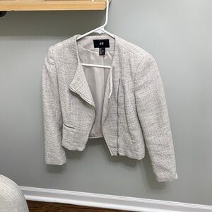 H&M Women's Cream Tweed Cropped Blazer